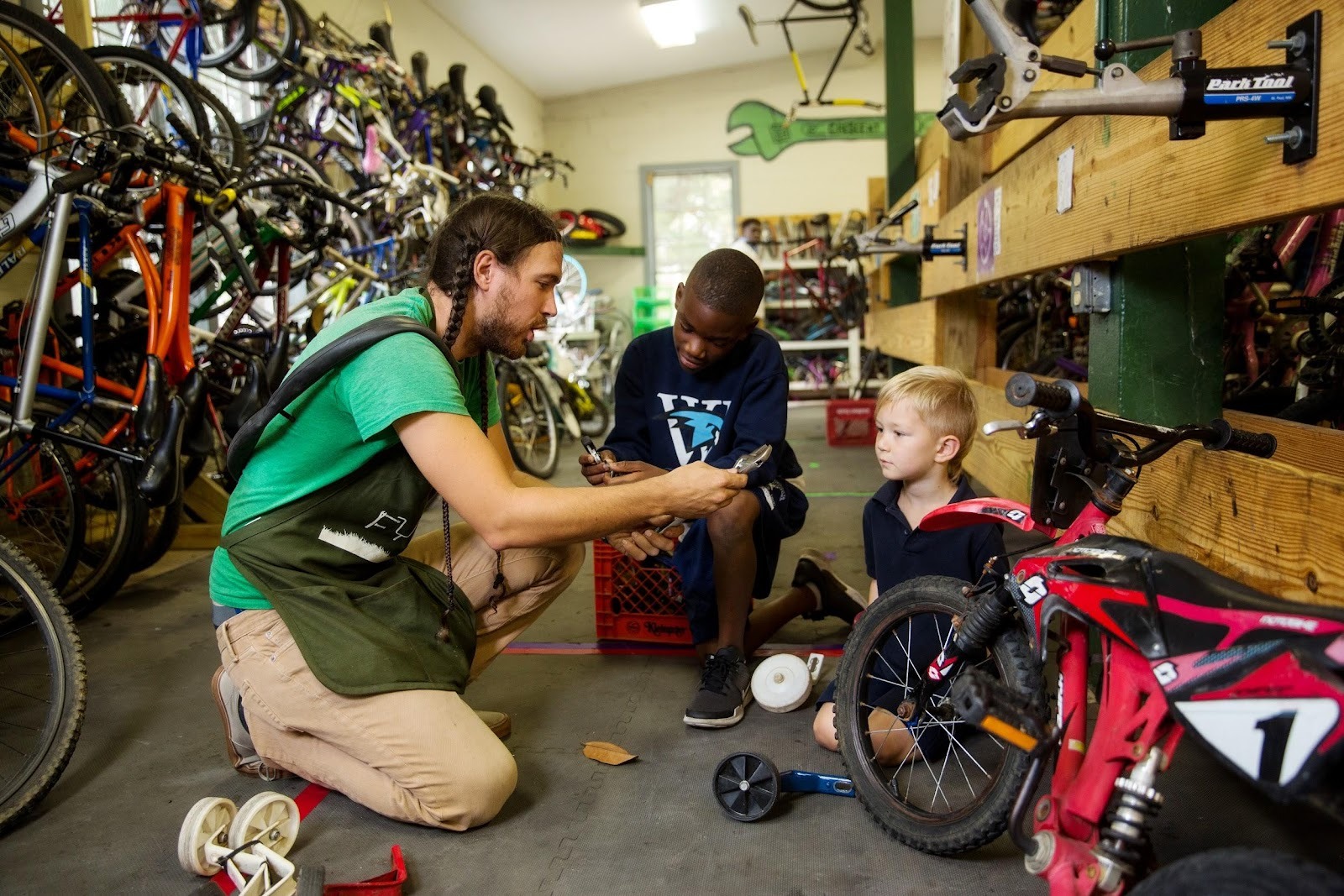 Dustin Lafont interacts with children