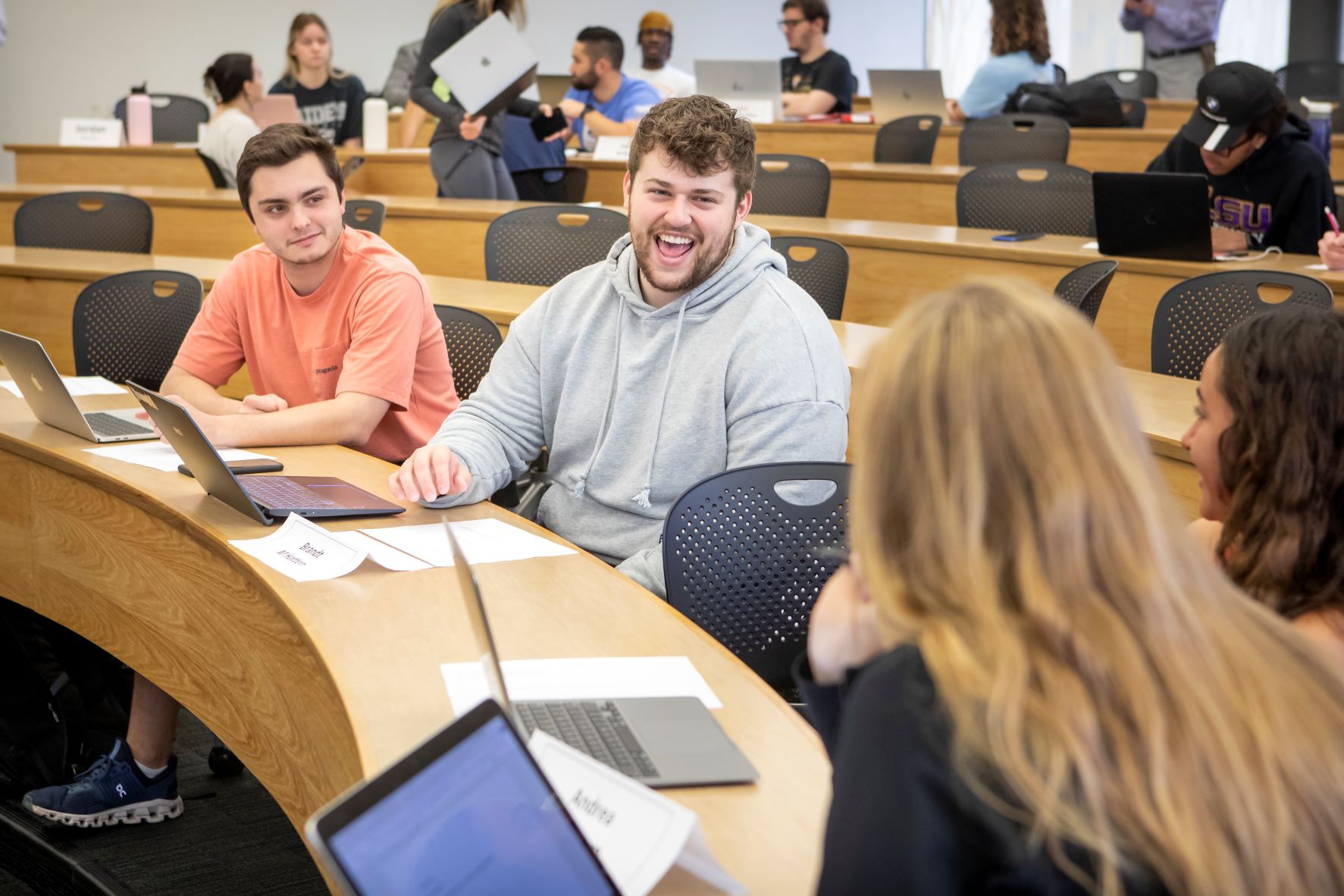 Students laugh in classroom