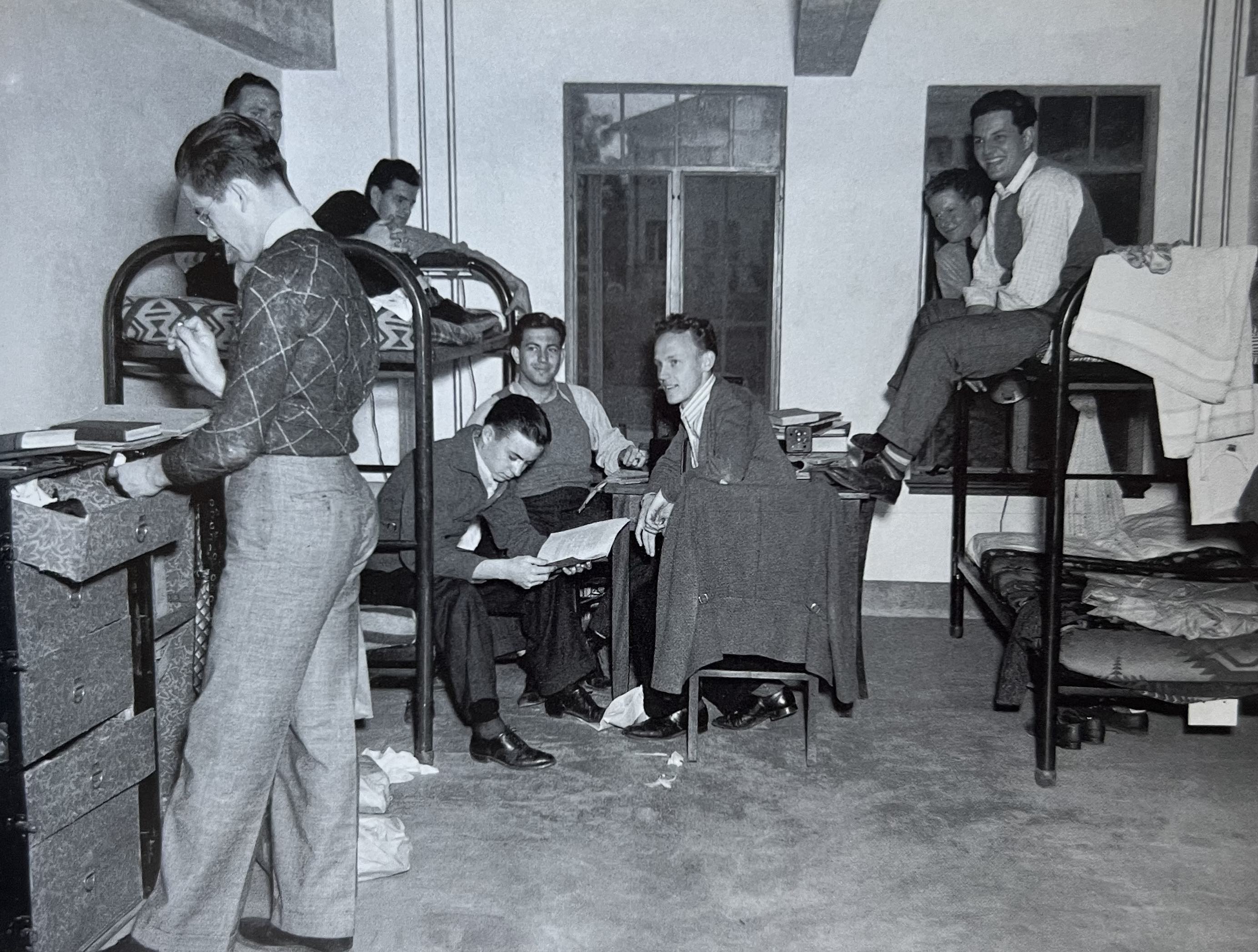 Students in a room in the North Stadium Barracks.